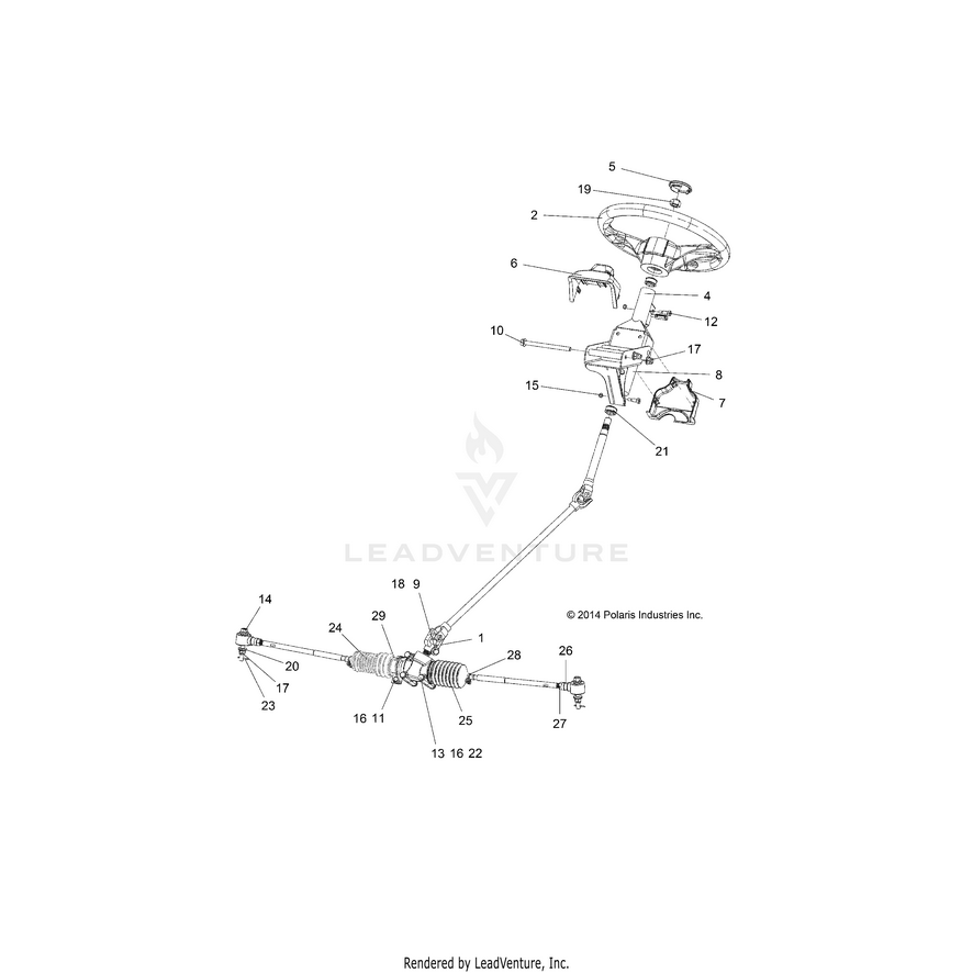 An Image of a Genuine Polaris Parts Schematic Diagram showing the schematic - STEERING: STEERING - 2016 POLARIS RANGER EV