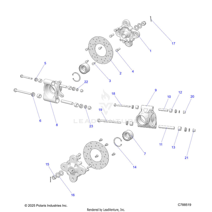 An Image of a Genuine Polaris Parts Schematic Diagram showing the schematic - SUSPENSION: REAR CARRIER - 2021 POLARIS RANGER 1000 EPS FULL SIZE