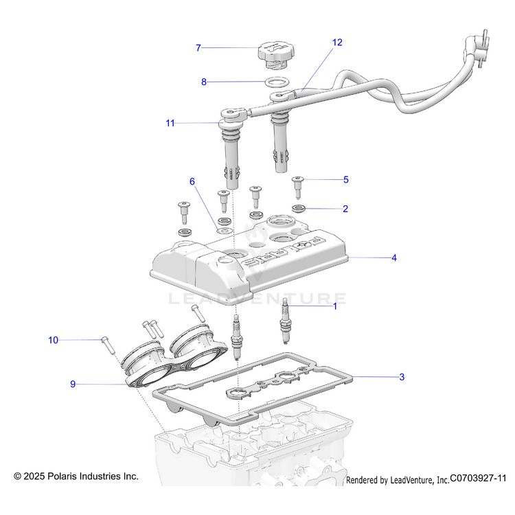 An Image of a Genuine Polaris Parts Schematic Diagram showing the schematic - ENGINE: VALVE COVER THROTTLE BODY ADAPTOR &SPARK PLUGS - 2020 POLARIS GENERAL 1000 DELUXE EPS