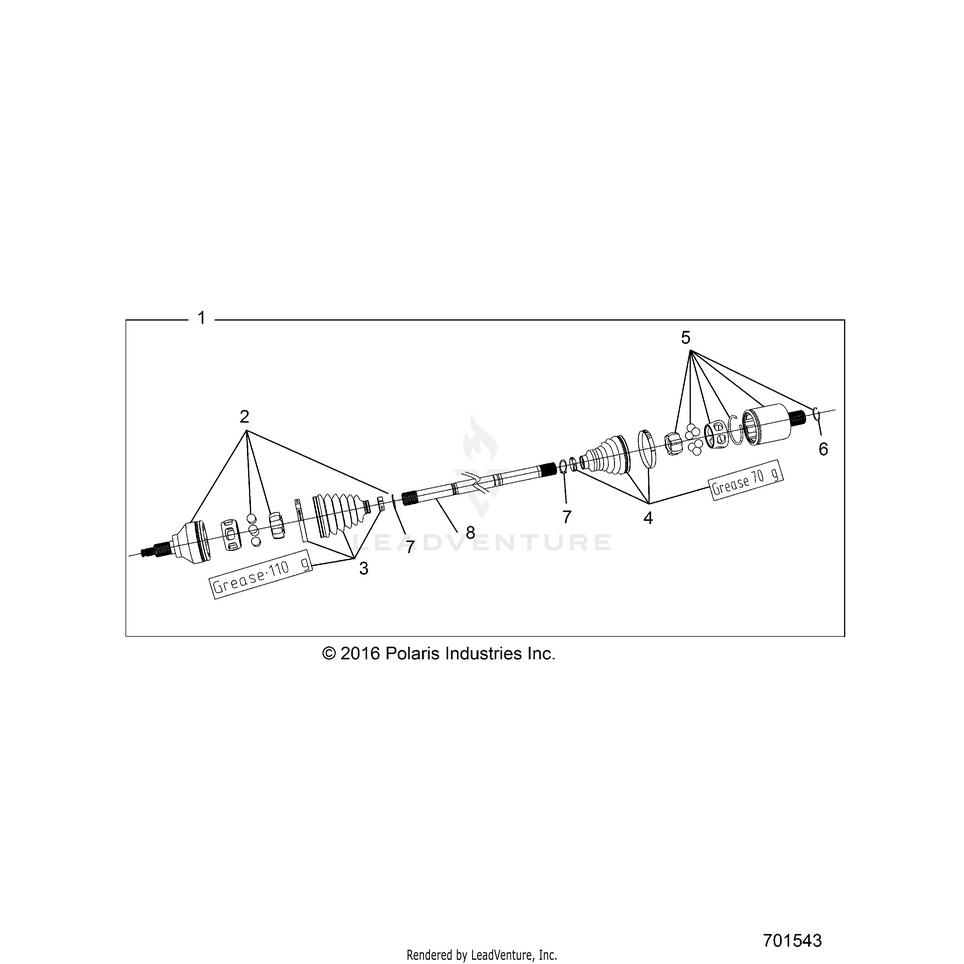 An Image of a Genuine Polaris Parts Schematic Diagram showing the schematic - DRIVE TRAIN: FRONT HALF SHAFT - 2017 POLARIS RANGER XP 1000