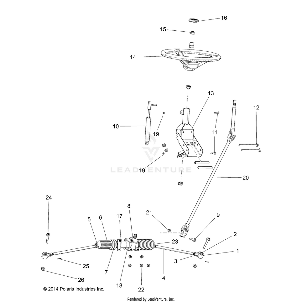 An Image of a Genuine Polaris Parts Schematic Diagram showing the schematic - STEERING: STEERING - 2015 POLARIS RANGER 1000 DIESEL