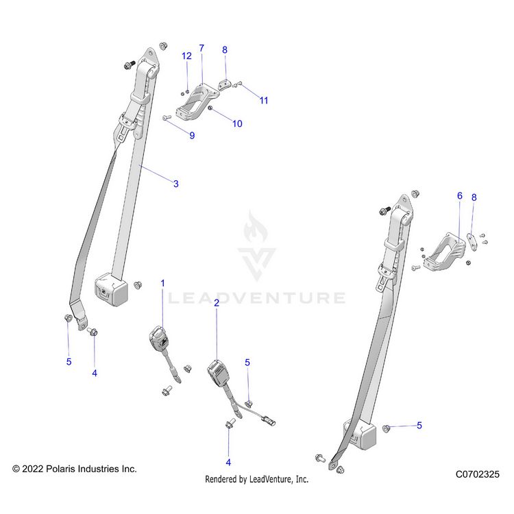 An Image of a Genuine Polaris Parts Schematic Diagram showing the schematic - BODY: SEAT BELT MOUNTING - 2023 POLARIS GENERAL XP 1000 ULTIMATE