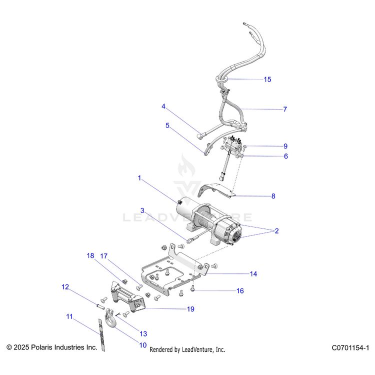 An Image of a Genuine Polaris Parts Schematic Diagram showing the schematic - ACCESSORY: WINCH - 2016 POLARIS GENERAL 1000 EPS