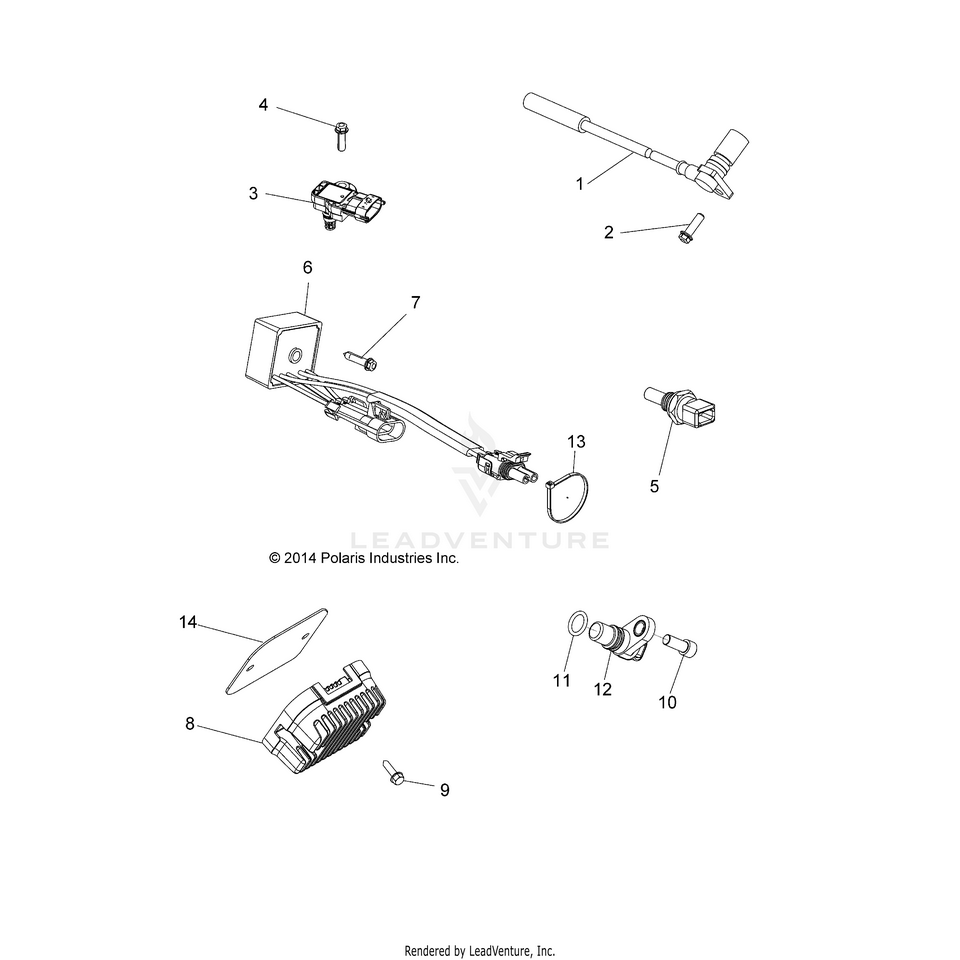 An Image of a Genuine Polaris Parts Schematic Diagram showing the schematic - ELECTRICAL: SENSORS & MODULES - 2015 POLARIS RANGER CREW 900