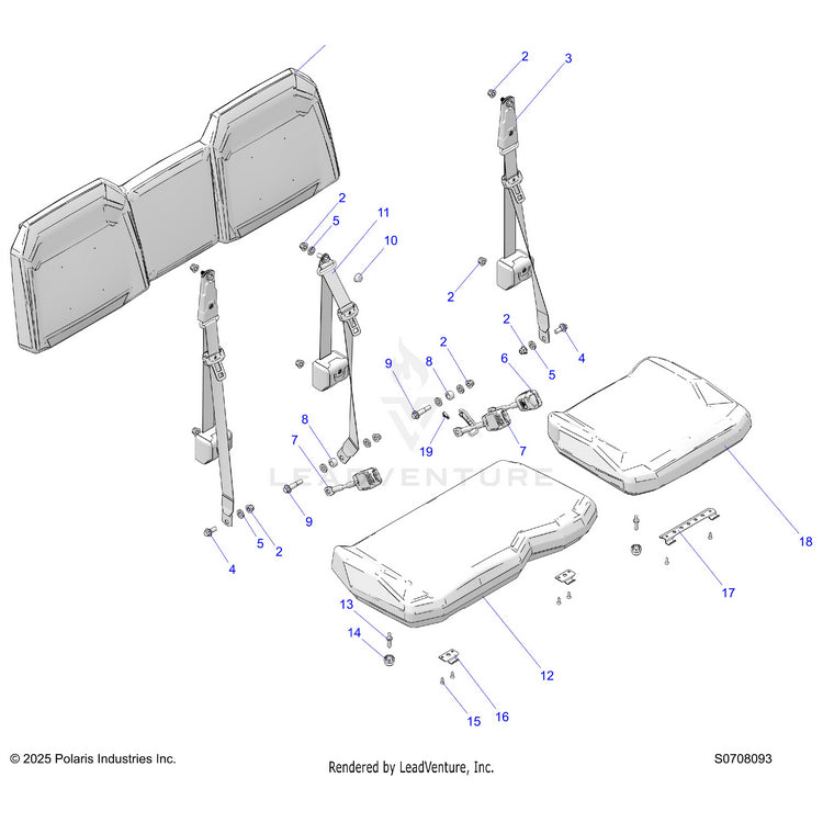 An Image of a Genuine Polaris Parts Schematic Diagram showing the schematic - BODY: SEAT BASE UNITS - 2026 POLARIS RANGER 1000