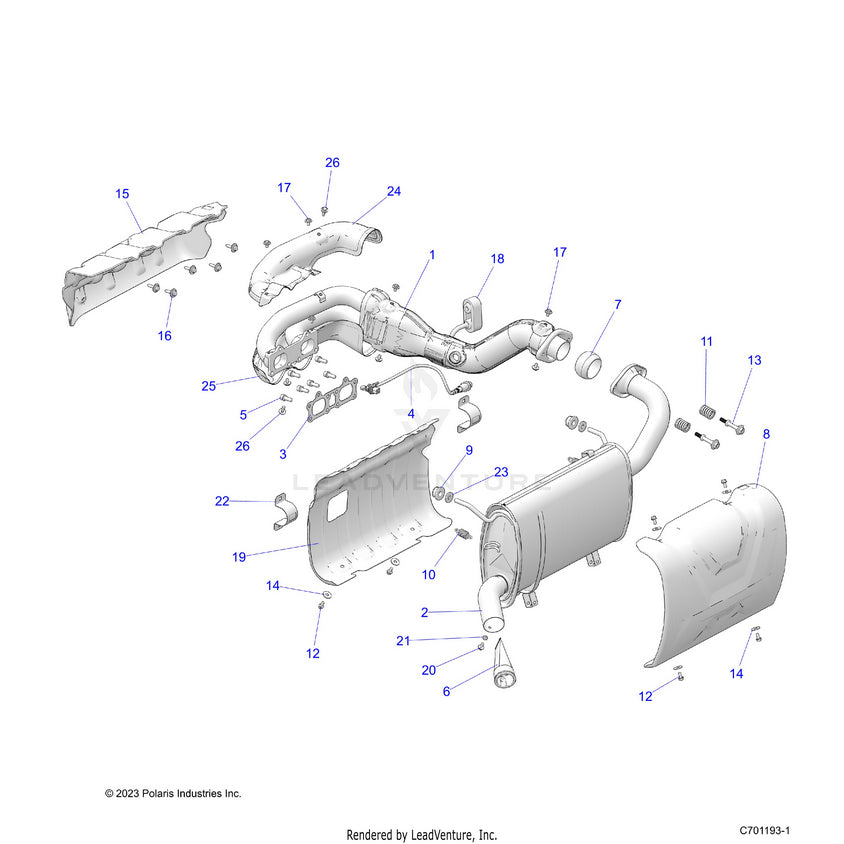 An Image of a Genuine Polaris Parts Schematic Diagram showing the schematic - ENGINE: EXHAUST SYSTEM - 2026 POLARIS RANGER 1000 XP NORTHSTAR