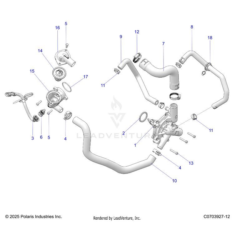 An Image of a Genuine Polaris Parts Schematic Diagram showing the schematic - ENGINE: WATERPUMP AND BYPASS - 2022 POLARIS GENERAL 4 1000 PREMIUM EPS
