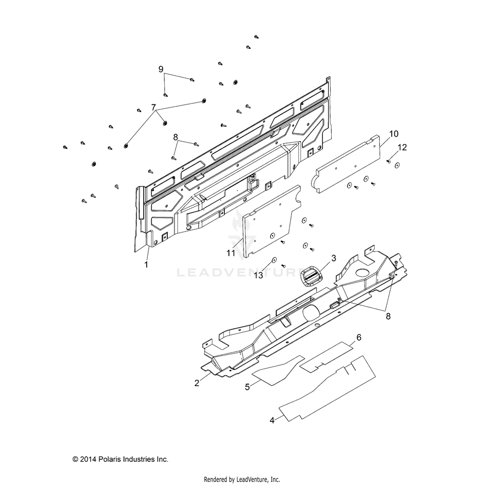 An Image of a Genuine Polaris Parts Schematic Diagram showing the schematic - BODY: CLOSEOFF REAR - 2015 POLARIS RANGER HST