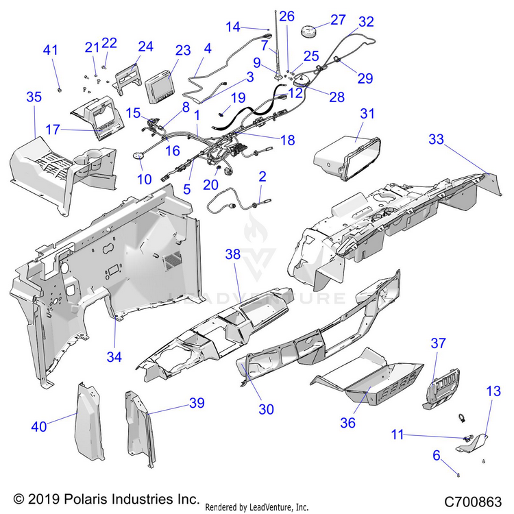 An Image of a Genuine Polaris Parts Schematic Diagram showing the schematic - OPTION: DASH RIDE COMMAND PREM - 2020 POLARIS RANGER CREW XP 1000 FACTORY CHOICE