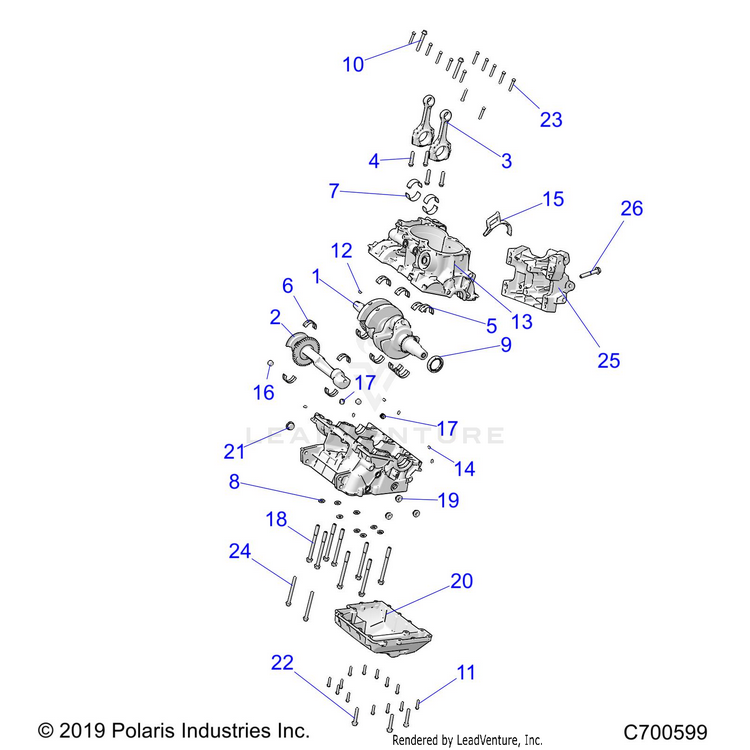 An Image of a Genuine Polaris Parts Schematic Diagram showing the schematic - ENGINE: CRANKCASE & CRANKSHAFT - 2020 POLARIS RANGER 1000 FULL SIZE