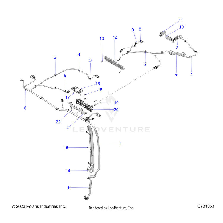 An Image of a Genuine Polaris Parts Schematic Diagram showing the schematic - ELECTRICAL: WIRE HARNESS ROOF - 2024 POLARIS RANGER XD 1500 NORTHSTAR ULTIMATE