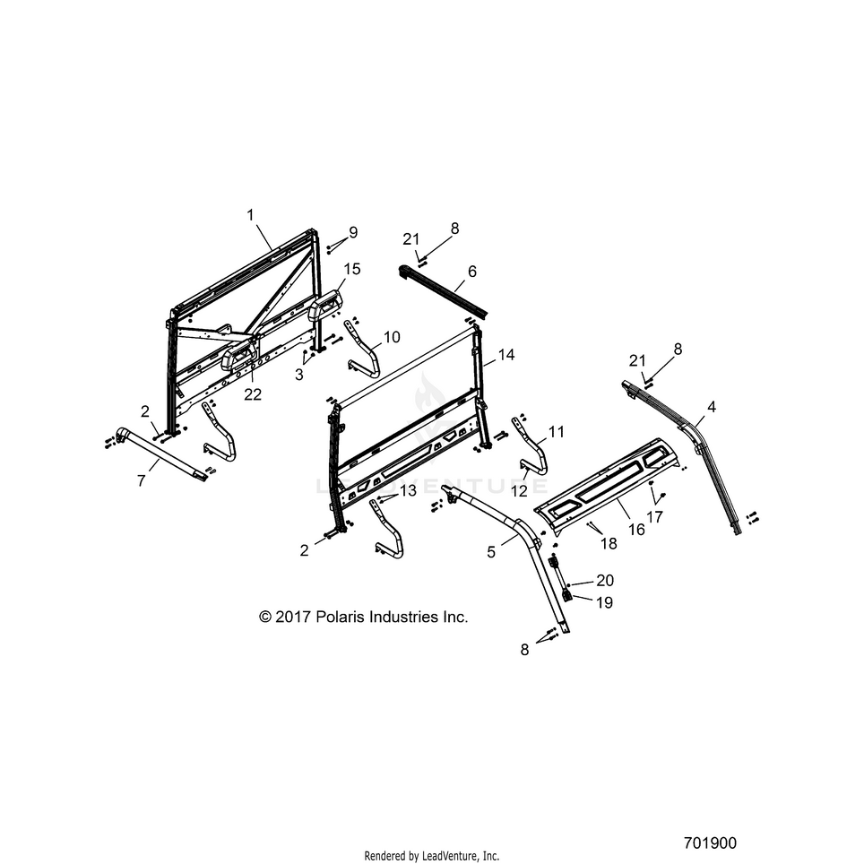 An Image of a Genuine Polaris Parts Schematic Diagram showing the schematic - CHASSIS: CAB FRAME - 2015 POLARIS RANGER CREW 900
