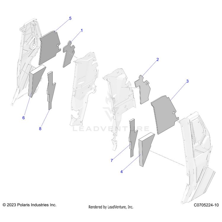 An Image of a Genuine Polaris Parts Schematic Diagram showing the schematic - BODY: PILLAR FOAM AND LINERS - 2024 POLARIS XPEDITION XP5 ULTIMATE