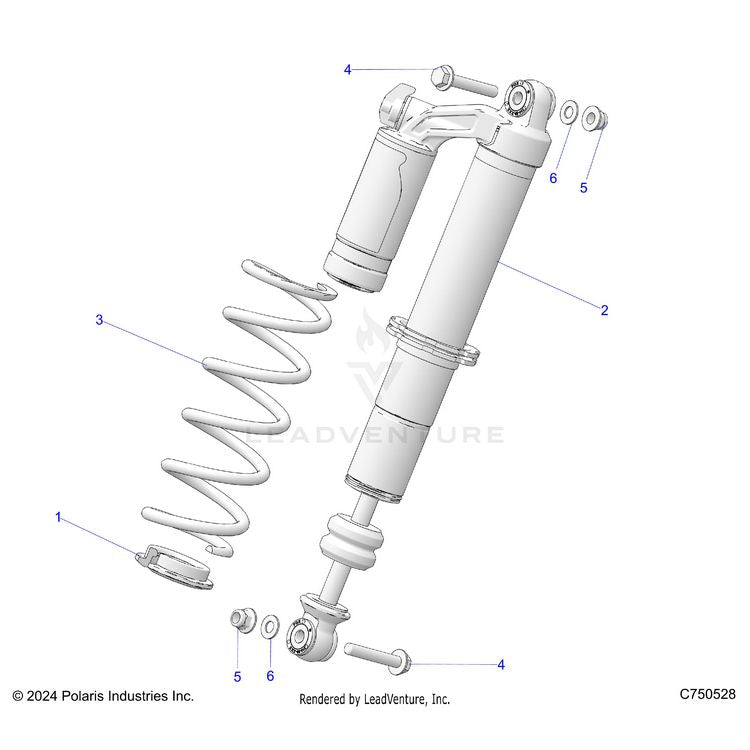 An Image of a Genuine Polaris Parts Schematic Diagram showing the schematic - SUSPENSION: FRONT SHOCK MOUNTING - 2025 POLARIS GENERAL 4 1000 SPORT
