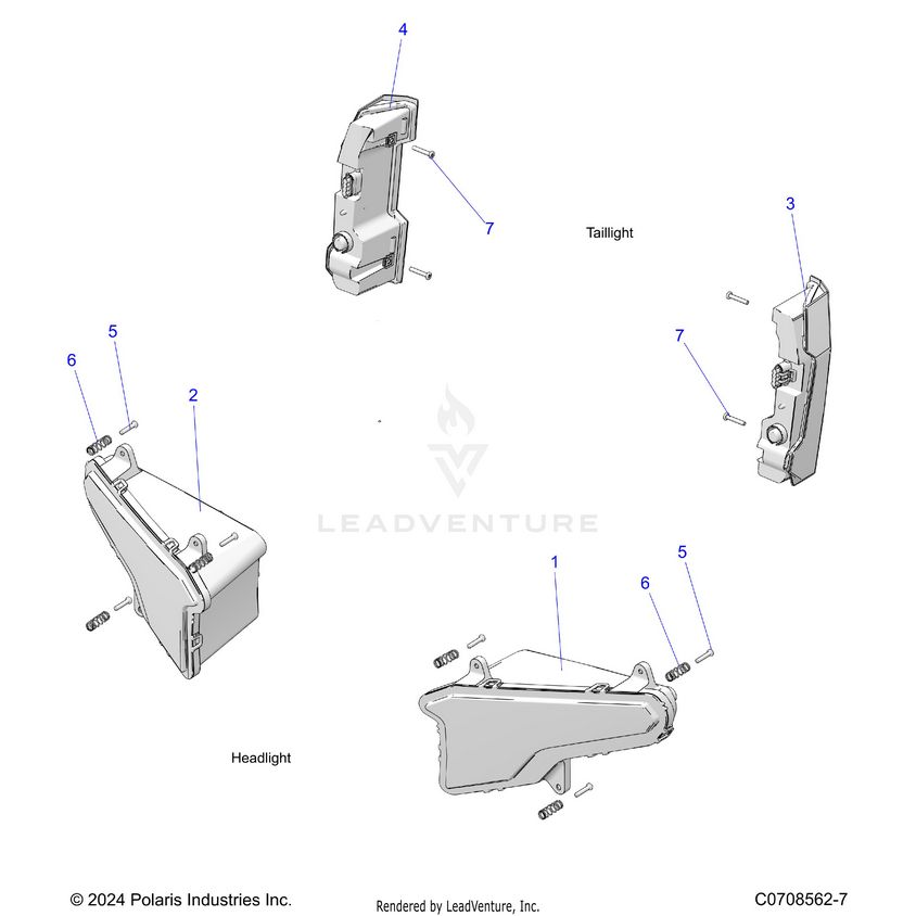 An Image of a Genuine Polaris Parts Schematic Diagram showing the schematic - ELECTRICAL: HEADLIGHTS AND TAILLIGHTS - 2025 POLARIS XPEDITION ADV NORTHSTAR
