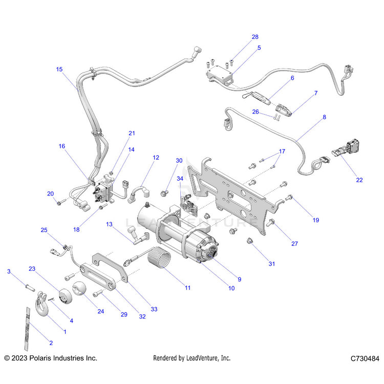 An Image of a Genuine Polaris Parts Schematic Diagram showing the schematic - BODY: WINCH - 2024 POLARIS RANGER 1000 XP CREW NORTHSTAR ULTIMATE TRAIL BOSS