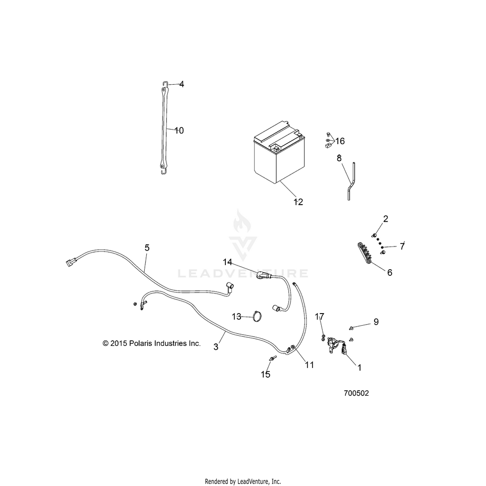 An Image of a Genuine Polaris Parts Schematic Diagram showing the schematic - ELECTRICAL: BATTERY - 2021 POLARIS RANGER 500 2WD