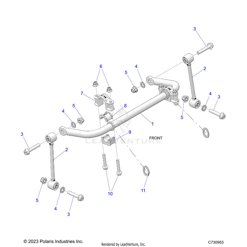 An Image of a Genuine Polaris Parts Schematic Diagram showing the schematic - SUSPENSION: FRONT STABILIZER BAR - 2024 POLARIS RANGER XD 1500 NORTHSTAR CREW
