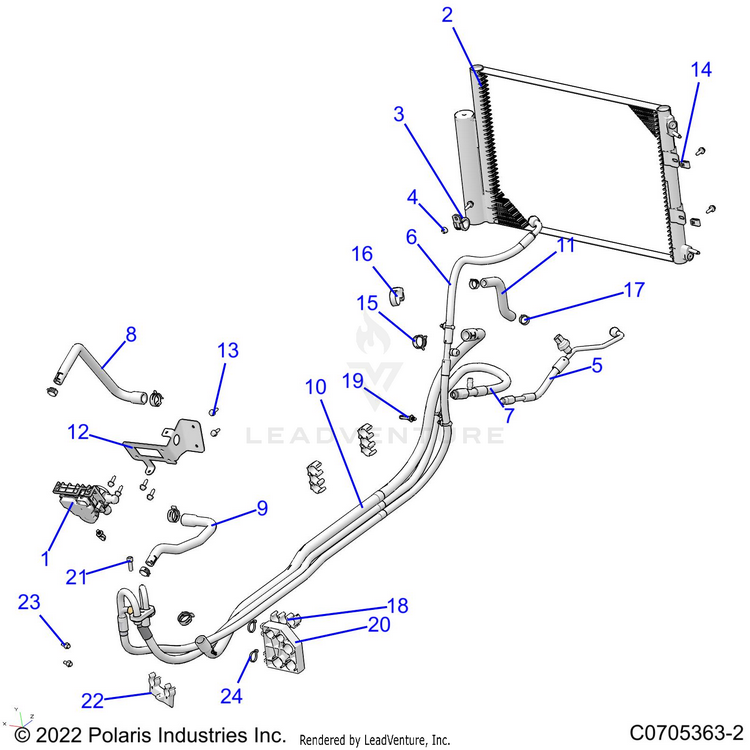 An Image of a Genuine Polaris Parts Schematic Diagram showing the schematic - BODY: HVAC ROUTINGS - 2023 POLARIS RANGER XP 1000 NORTHSTAR EVAP