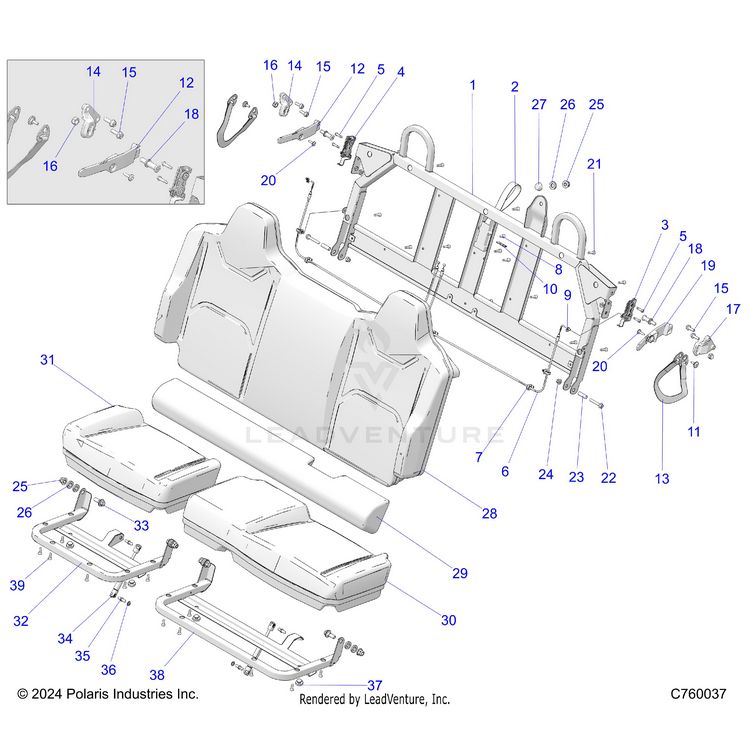 An Image of a Genuine Polaris Parts Schematic Diagram showing the schematic - BODY: SEAT ASM. REAR - 2025 POLARIS XPEDITION ADV 5 NORTHSTAR
