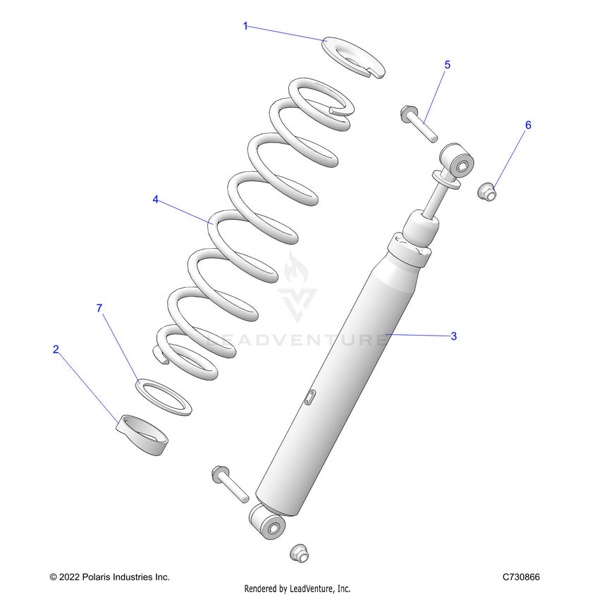An Image of a Genuine Polaris Parts Schematic Diagram showing the schematic - SUSPENSION: REAR SHOCK MOUNTING EVAP - 2025 POLARIS RANGER 1000 EPS