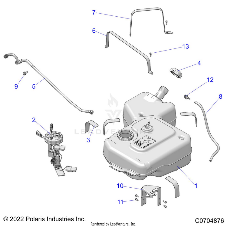 An Image of a Genuine Polaris Parts Schematic Diagram showing the schematic - FUEL: SYSTEM FUEL TANK - 2023 POLARIS RANGER XP 1000 PREMIUM