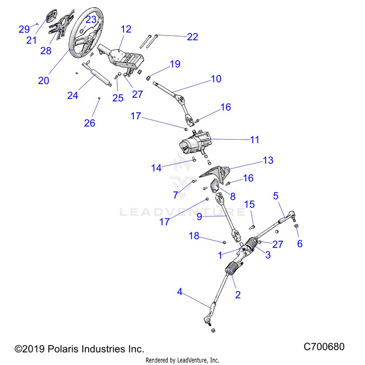 An Image of a Genuine Polaris Parts Schematic Diagram showing the schematic - STEERING: STEERING - 2022 POLARIS RANGER CREW XP 1000 NORTHSTAR ULTIMATE TRAIL BOSS EVAP