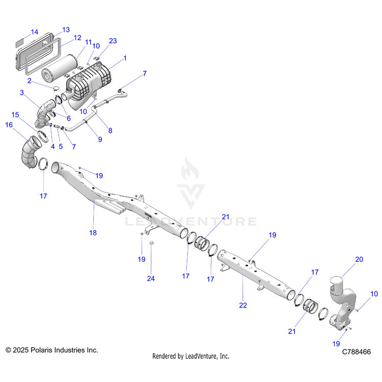 An Image of a Genuine Polaris Parts Schematic Diagram showing the schematic - ENGINE: AIR INTAKE - 2026 POLARIS RANGER XD 1500 NORTHSTAR ULTIMATE CREW