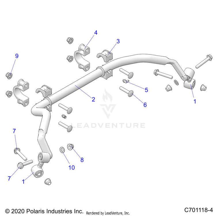 An Image of a Genuine Polaris Parts Schematic Diagram showing the schematic - SUSPENSION: REAR STABILIZER BAR - 2022 POLARIS GENERAL XP 4 1000 DELUXE LIMITED LE TROY LEE