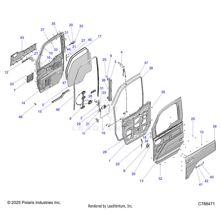 An Image of a Genuine Polaris Parts Schematic Diagram showing the schematic - BODY: DOORS - 2026 POLARIS RANGER XD 1500 NORTHSTAR ULTIMATE