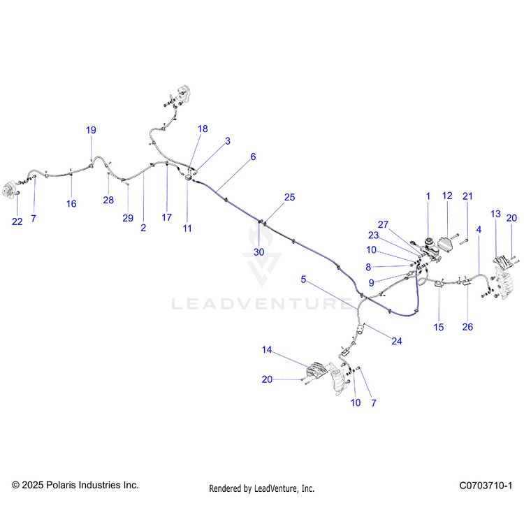 An Image of a Genuine Polaris Parts Schematic Diagram showing the schematic - BRAKES: BRAKE LINES AND MASTER CYLINDER - 2026 POLARIS GENERAL XP 4 1000 ULTIMATE