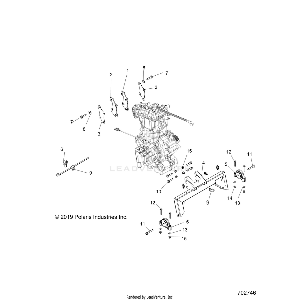 An Image of a Genuine Polaris Parts Schematic Diagram showing the schematic - ENGINE: TRANSMISSION MOUNTING & LONG BLOCK - 2020 POLARIS RANGER 570 FULL SIZE