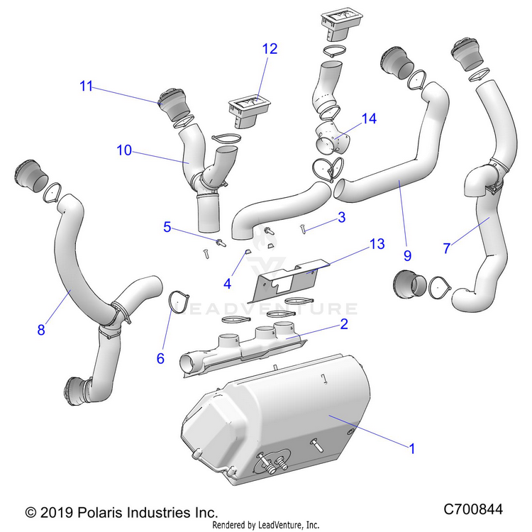 An Image of a Genuine Polaris Parts Schematic Diagram showing the schematic - OPTION: DASH HEATER DUCTING - 2020 POLARIS RANGER CREW XP 1000 FACTORY CHOICE