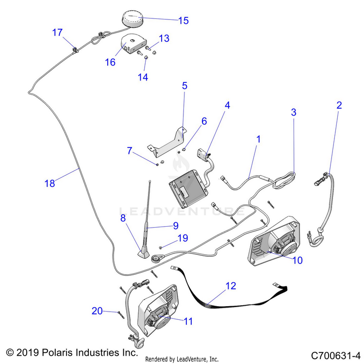 An Image of a Genuine Polaris Parts Schematic Diagram showing the schematic - ELECTRICAL: AUDIO - 2020 POLARIS RANGER CREW XP 1000 EPS NORTHSTAR RIDE COMMAND