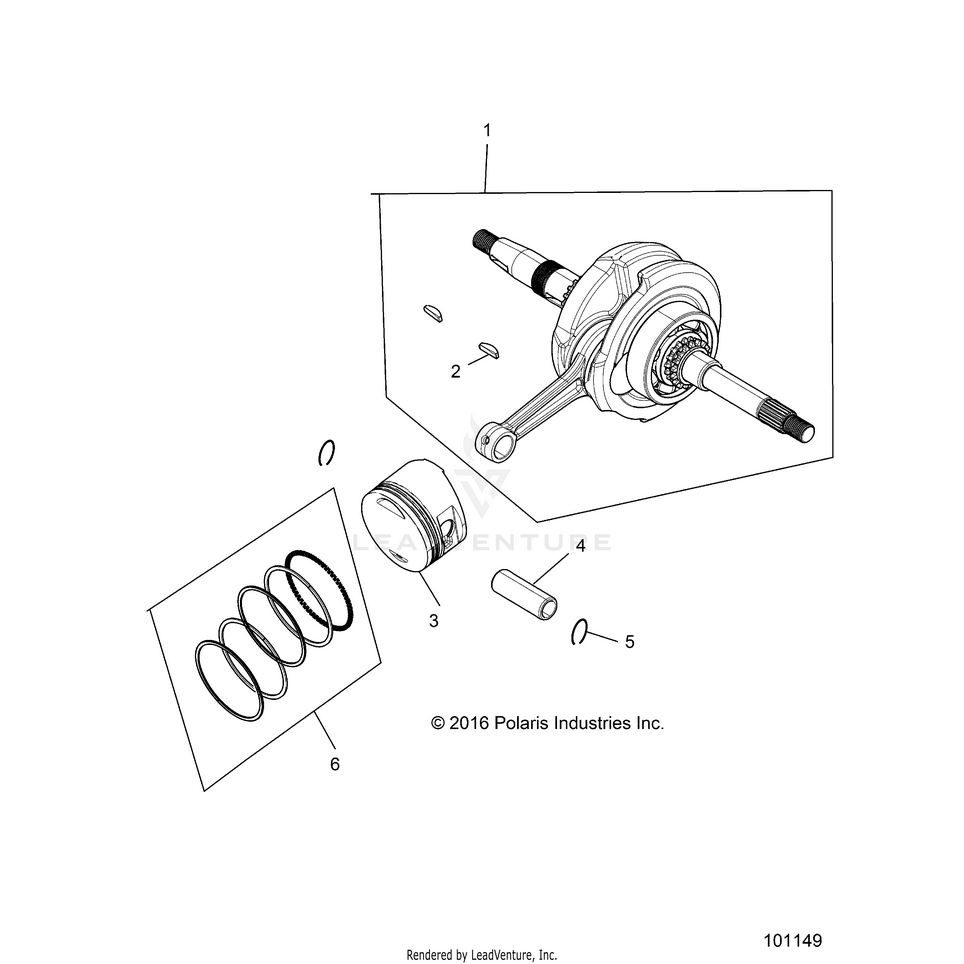 An Image of a Genuine Polaris Parts Schematic Diagram showing the schematic - ENGINE: CRANKSHAFT CONNECTING ROD & PISTON - 2018 POLARIS RANGER 150 EFI