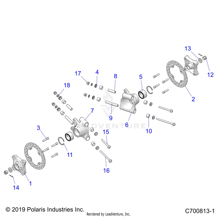 An Image of a Genuine Polaris Parts Schematic Diagram showing the schematic - SUSPENSION: REAR CARRIER - 2021 POLARIS GENERAL XP 1000 DELUXE RIDE COMMAND