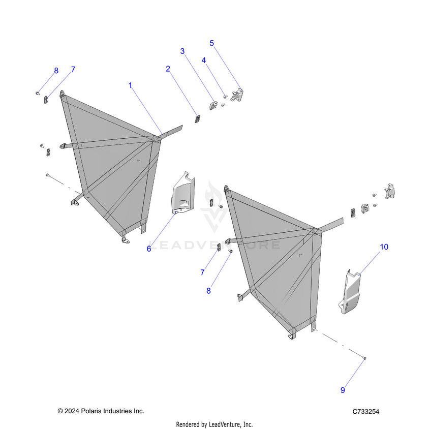 An Image of a Genuine Polaris Parts Schematic Diagram showing the schematic - BODY: NETS - 2025 POLARIS RANGER 1000 EPS
