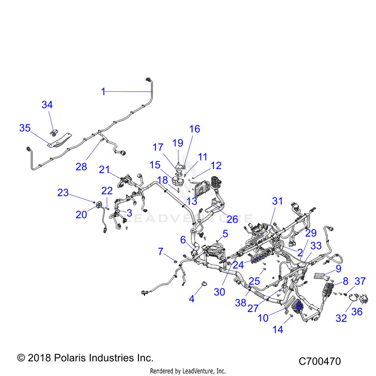 An Image of a Genuine Polaris Parts Schematic Diagram showing the schematic - ELECTRICAL: WIRE HARNESS COMPONENTS - 2019 POLARIS RANGER 1000 FACTORY CHOICE
