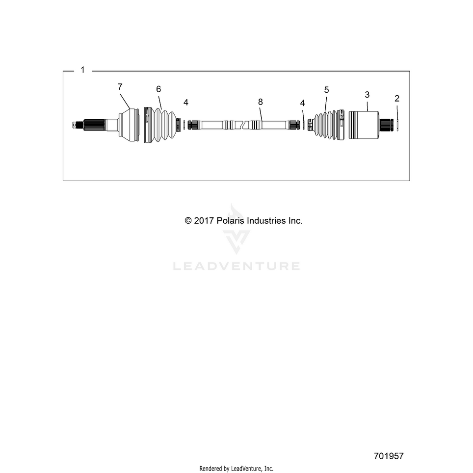 An Image of a Genuine Polaris Parts Schematic Diagram showing the schematic - DRIVE TRAIN: REAR DRIVE SHAFT (FROM 7/17/2017) - 2017 POLARIS RANGER XP 1000