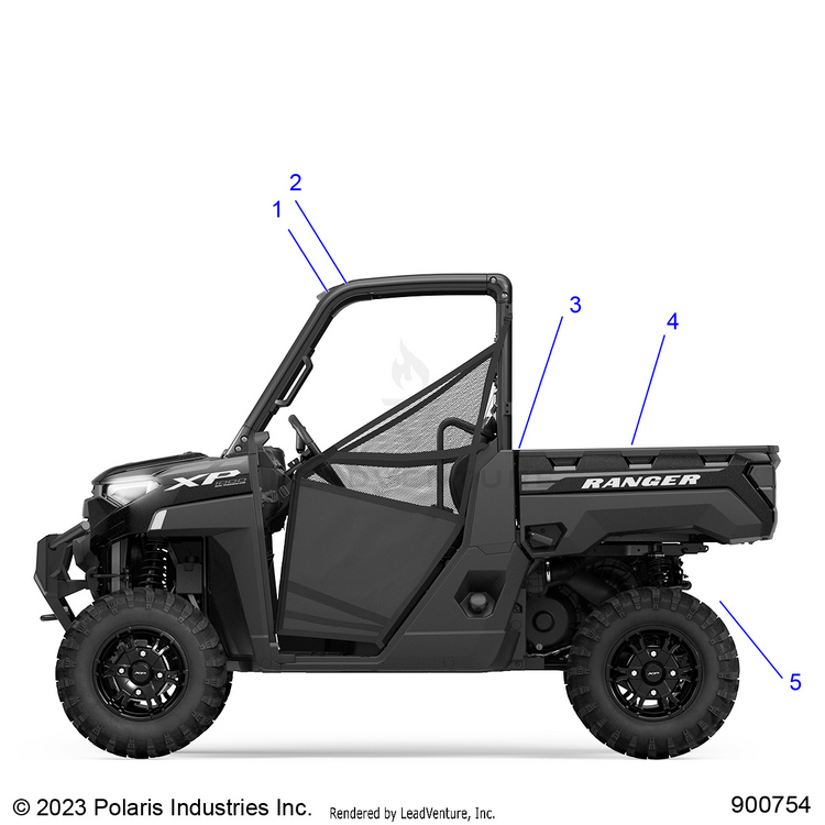 An Image of a Genuine Polaris Parts Schematic Diagram showing the schematic - BODY: DECALS GENERAL - 2024 POLARIS RANGER 1000 XP
