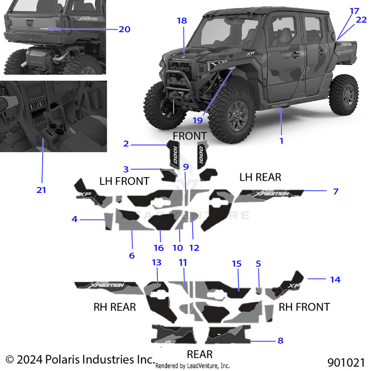 An Image of a Genuine Polaris Parts Schematic Diagram showing the schematic - BODY: DECALS GRAPHICS (2) - 2026 POLARIS XPEDITION XP5 NORTHSTAR
