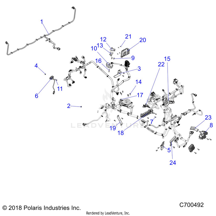 An Image of a Genuine Polaris Parts Schematic Diagram showing the schematic - ELECTRICAL: WIRE HARNESS COMPONENTS - 2019 POLARIS RANGER CREW XP 1000 49S FACTORY CHOICE