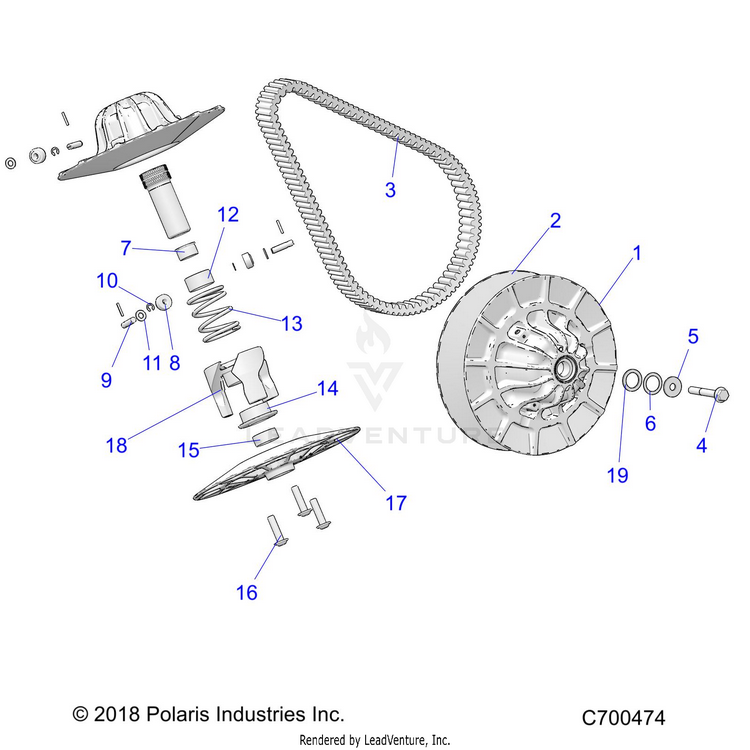 An Image of a Genuine Polaris Parts Schematic Diagram showing the schematic - DRIVE TRAIN: SECONDARY CLUTCH - 2020 POLARIS RANGER CREW XP 1000 EPS NORTHSTAR