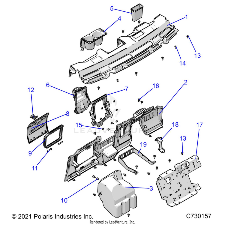 An Image of a Genuine Polaris Parts Schematic Diagram showing the schematic - BODY: DASH - 2022 POLARIS RANGER 570 NORTHSTAR