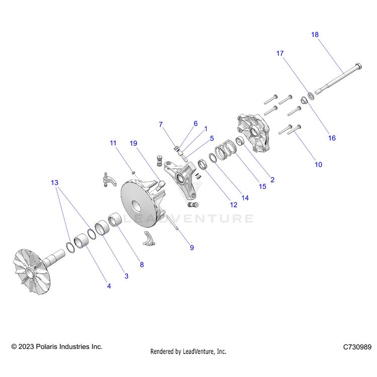 An Image of a Genuine Polaris Parts Schematic Diagram showing the schematic - DRIVE TRAIN: PRIMARY CLUTCH - 2018 POLARIS GENERAL 1000 EPS