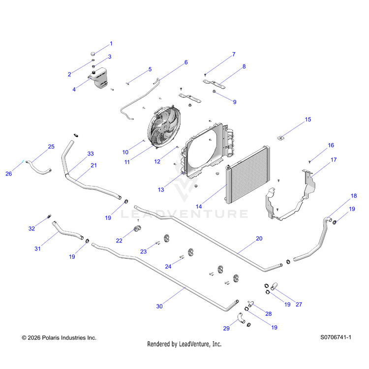 An Image of a Genuine Polaris Parts Schematic Diagram showing the schematic - ENGINE: COOLING SYSTEM - 2026 POLARIS RANGER 1000 XP CREW NORTHSTAR PREMIUM