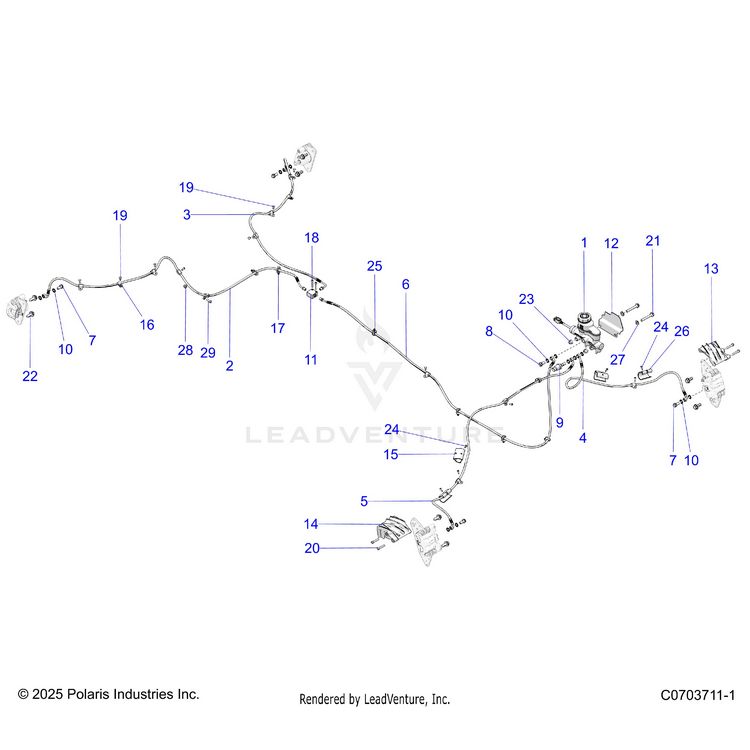 An Image of a Genuine Polaris Parts Schematic Diagram showing the schematic - BRAKES: BRAKE LINES AND MASTER CYLINDER - 2026 POLARIS GENERAL XP 1000 ULTIMATE