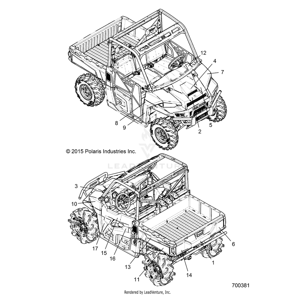 An Image of a Genuine Polaris Parts Schematic Diagram showing the schematic - BODY: DECALS GRAPHIC - 2016 POLARIS RANGER 900 XP