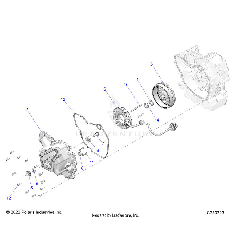 An Image of a Genuine Polaris Parts Schematic Diagram showing the schematic - ENGINE: STATOR COVER & FLYWHEEL - 2025 POLARIS RANGER 570 CREW FULL SIZE