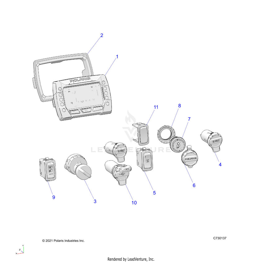 An Image of a Genuine Polaris Parts Schematic Diagram showing the schematic - ELECTRICAL: DASH INSTRUMENTS & CONTROLS - 2024 POLARIS RANGER 570 CREW
